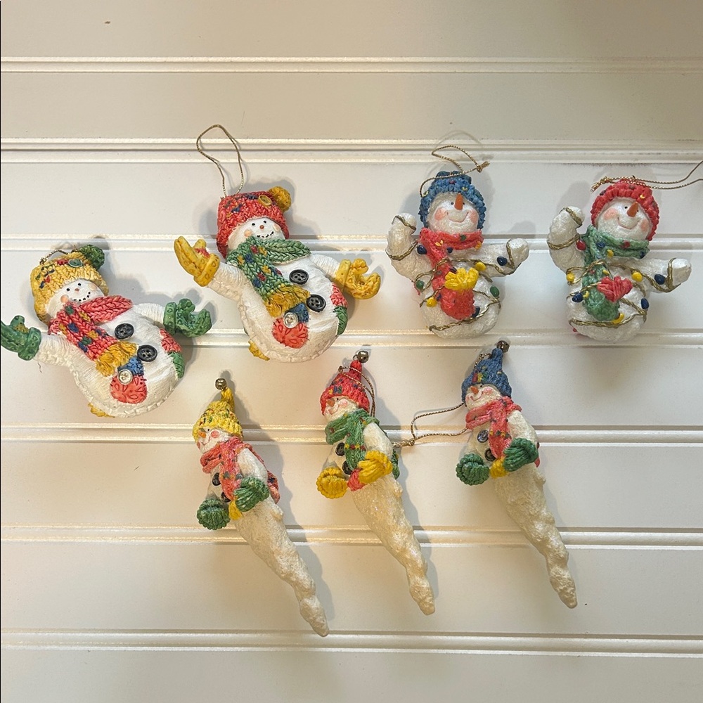 Festive Adorable Snowman Holiday Ceramic Ornaments Set of 7